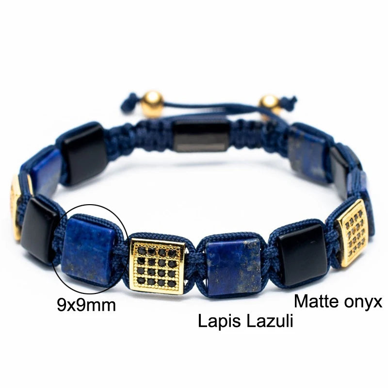 New Fashion High Quality Men Jewelry Natural Stone Square Beads Braided Men Bracelet Set