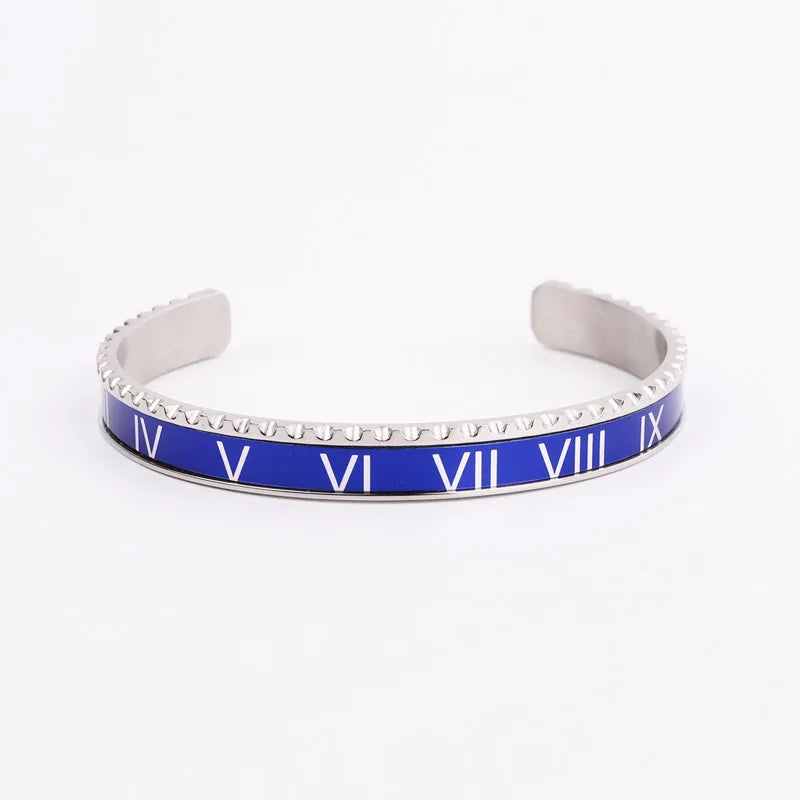 High Quality Men Jewelry 18K Gold Plating Stainless Steel Blue Roman Bangle Tiger Eye Stone Macrame Bracelet Set