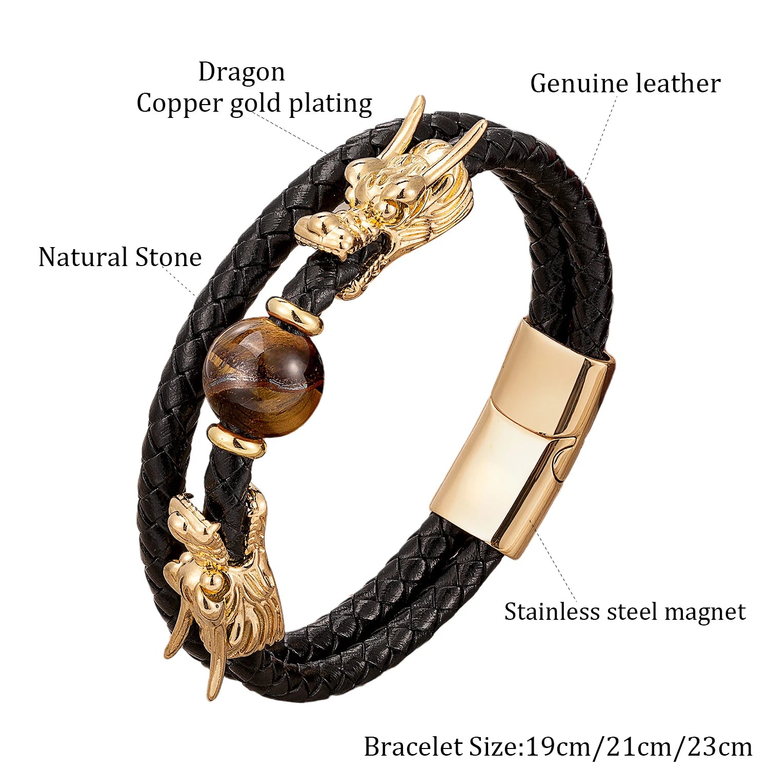 4Style Punk Dragon Shape Leather Bracelets Men Jewelry Classic Stainless Steel Magnetic Clasp Charm Bracelet Homme Male Jewellry