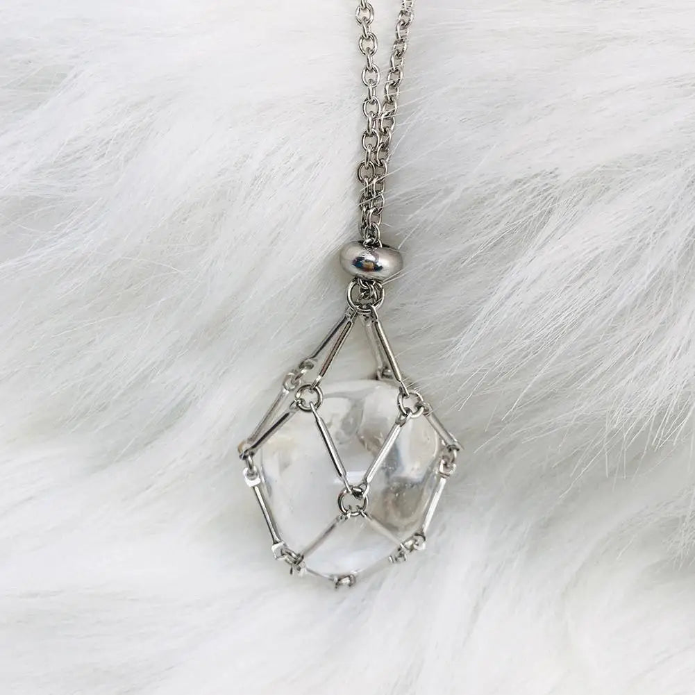 Stainless Steel Design Crystal Cage Necklace Holder Women Men Net Metal Chain Stone Collecting Holder Adjustable Pendant Jewelry