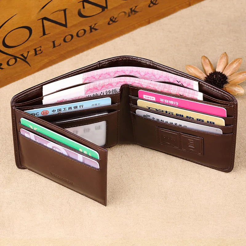 Trifold Wallet Genuine Leather Men Wallet Slim Short Purse Vintage Wallet Card Holder Case Gift PL285