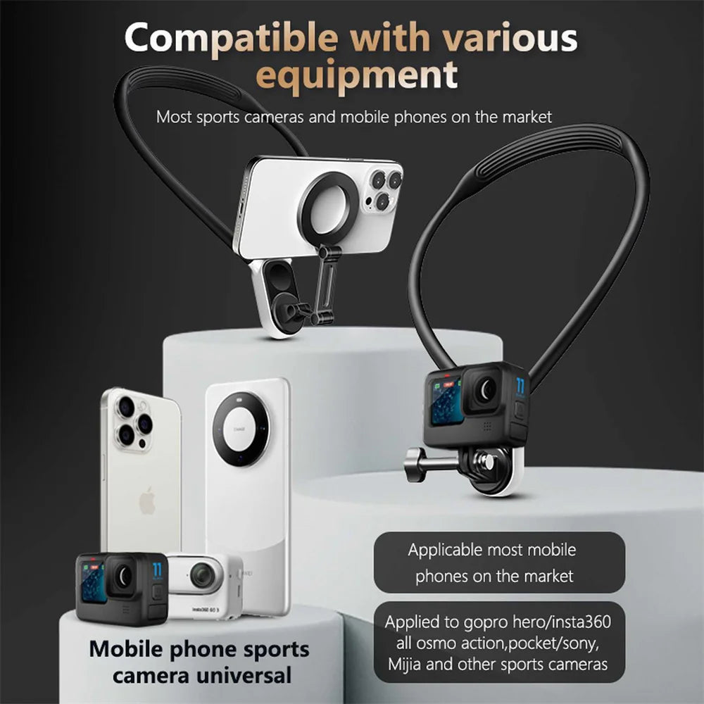 Silicone Magnetic Neck Mount Quick Release Hold for Iphone 15 14 13 12 11 10 SAMSUNG HUAWEI XIAOMI Phone Gopro Action Cameras