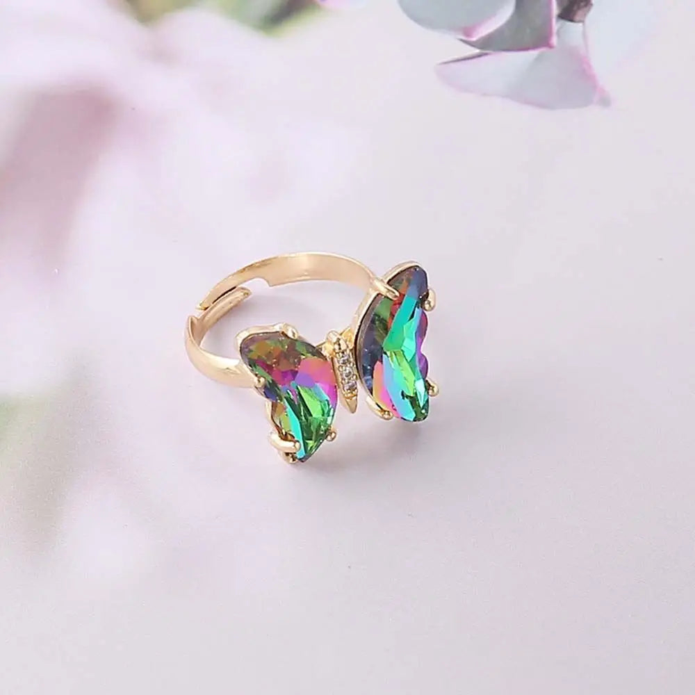 Women Rings Colorful Crystal Open Butterfly Rings Simple Banquet Wedding Finger Rings for Women Gift