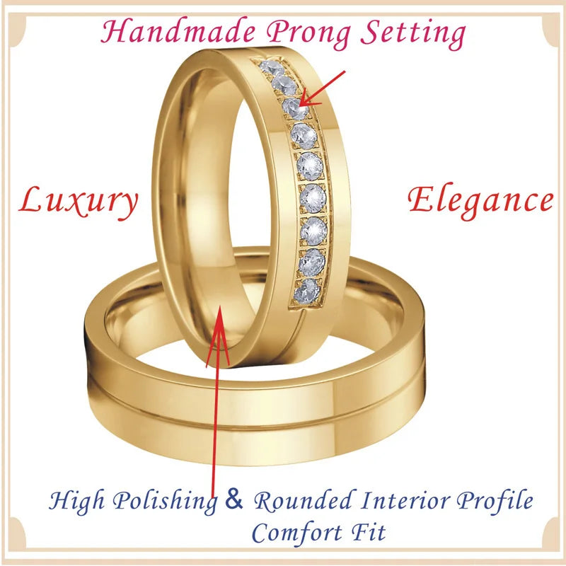 Wholesale High Quality 2PCS Couple Wedding Rings Pair Sets for Men and Women Lover' Alliances Stainless Steel Ring Marriage