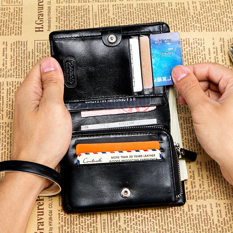 CONTACT'S New Classical Genuine Leather Wallets Vintage Style Men Wallet Fashion Brand Purse Card Holder Long Clutch Wallet