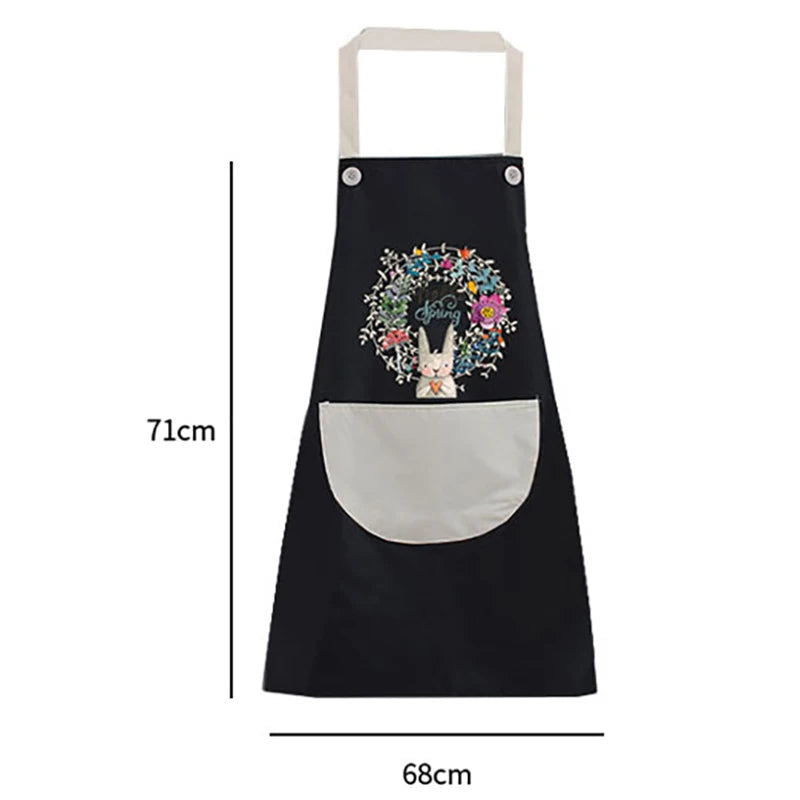 Cartoon Bunny Kitchen Aprons Women Sleeveless Halter Neck Overalls Waterproof Oil-Proof Hand-Wiping Advertising Cook Apron Dress