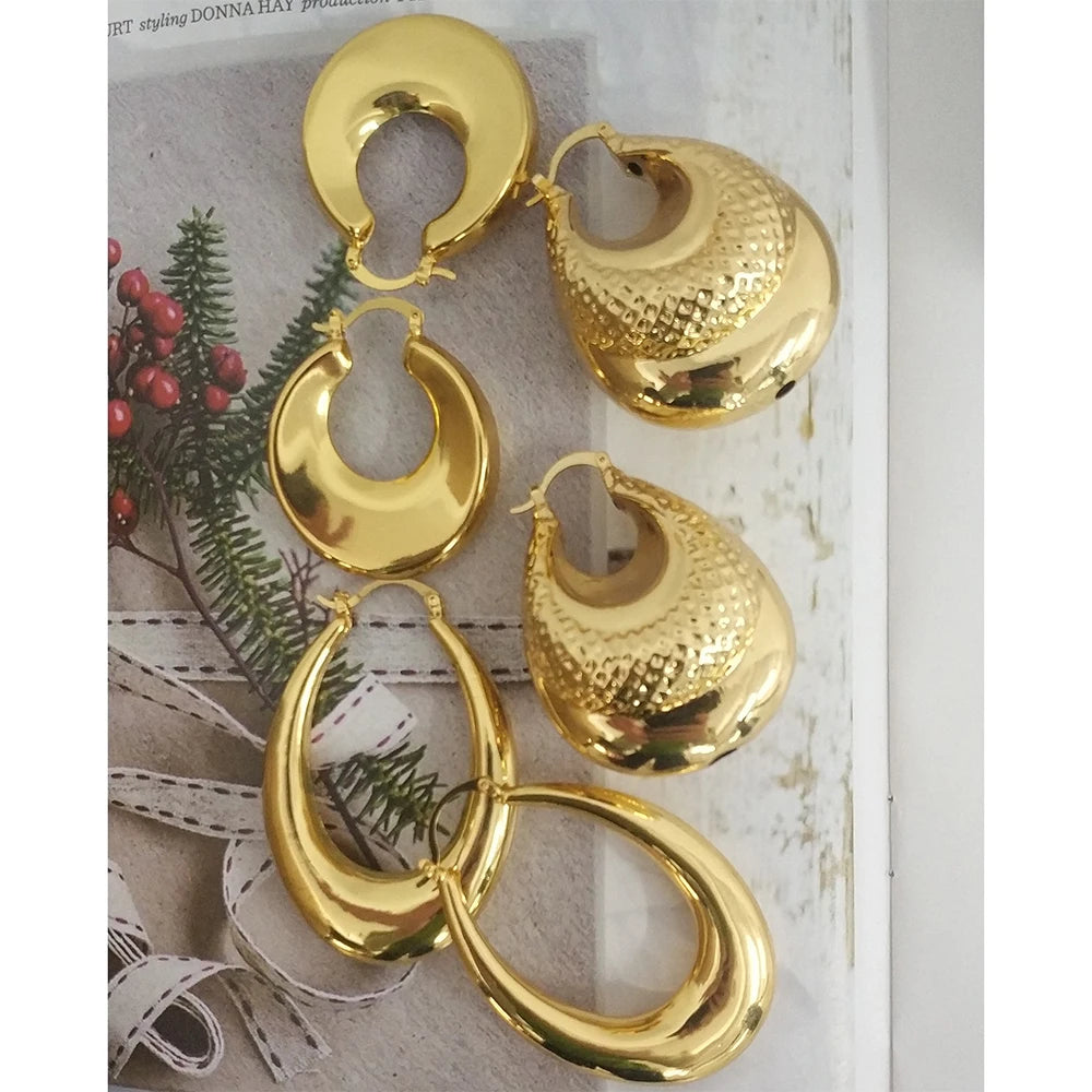 Big Hoop Earrings for Women Thick Metal Gold Color Twisted New Design Loop Earrings 2022 Stud Trend Charm Large Earring