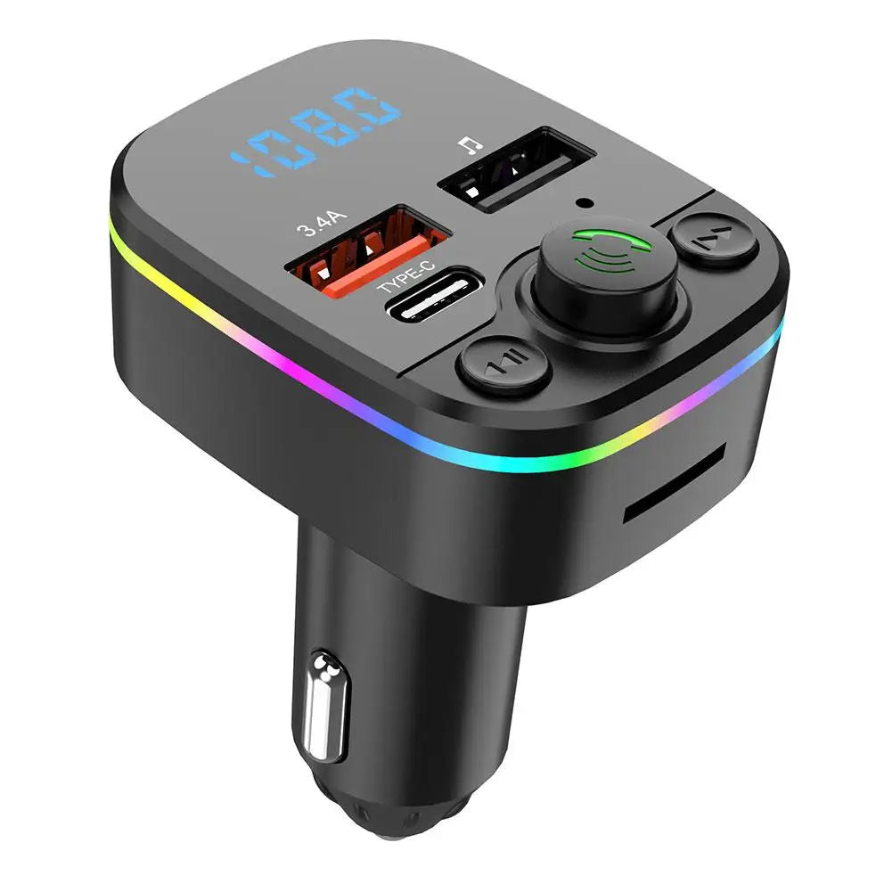 Wireless FM Radio Kit Bluetooth 5.0 Car FM Transmitter Fast Colorful Charger and with Play MP3 Modulator Handsfree Ambient