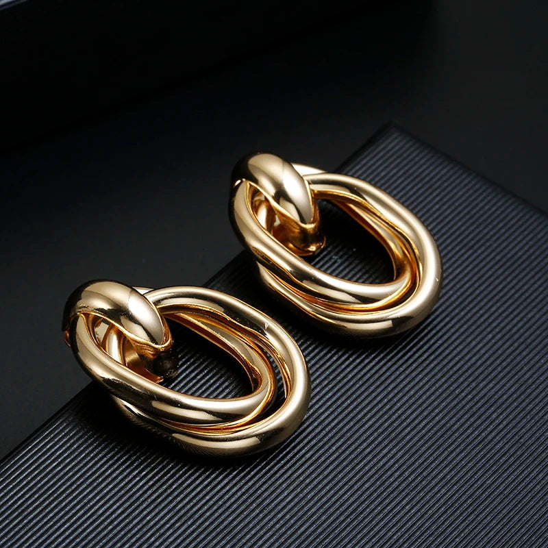 Shiny Golden Oval Shape Clip Earrings No Pierced for Women Punk Geometric Vintage Maxi Ear Clips Wedding Party Bohemian Jewelry