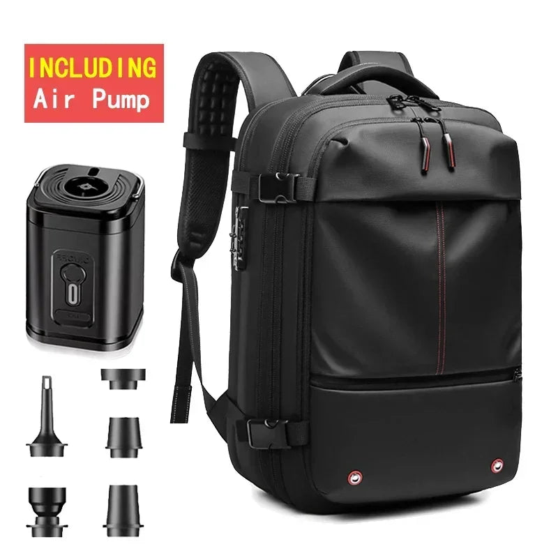 Waterproof Man Travel Backpack Vacuum Compression with Air Pump anti Theft Laptop Bag Expandable Fashion Casual Large Back Pack