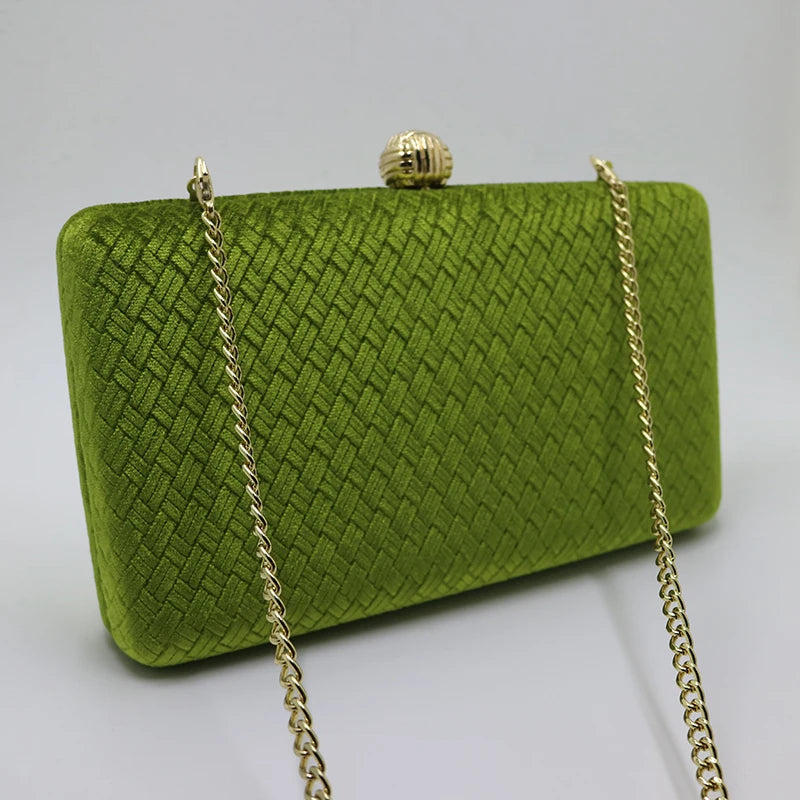 Weave Velvet Suede Hard Box Clutch Bags Evening Clutches and Handbags for Womens Green/ Navy/ Blue