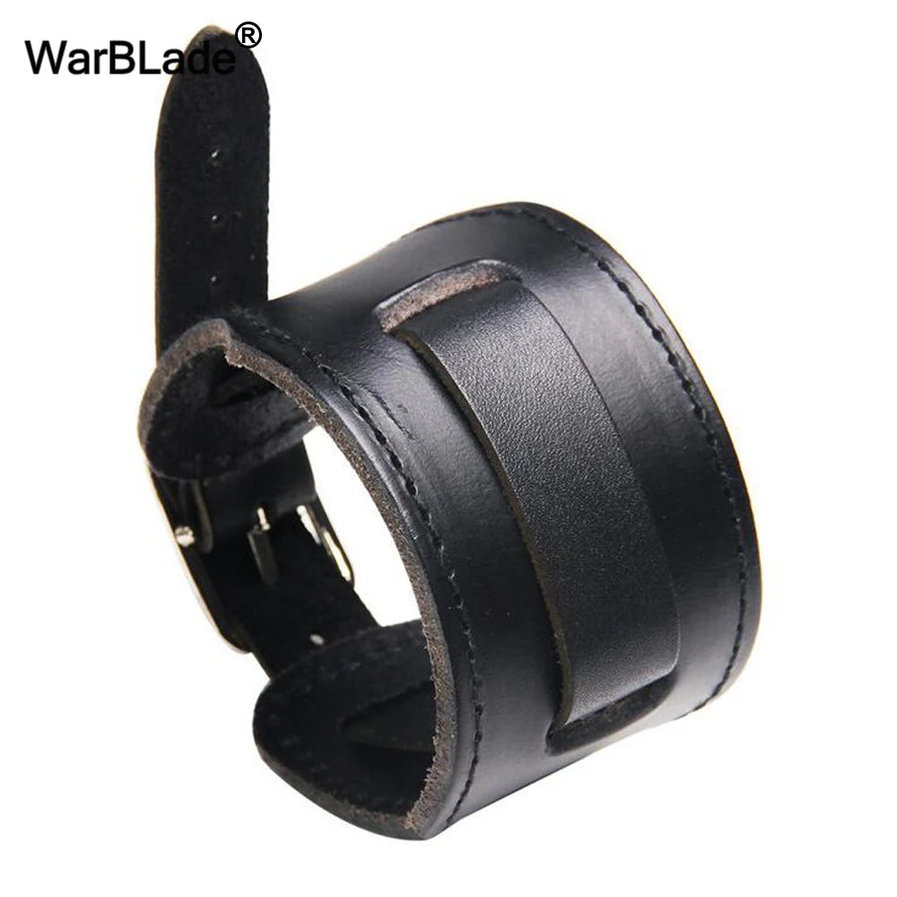 New Fashion Men Wide Genuine Leather Bracelet Brown Wide Cuff Bracelets & Bangles Vintage Punk Wristband Men Jewelry