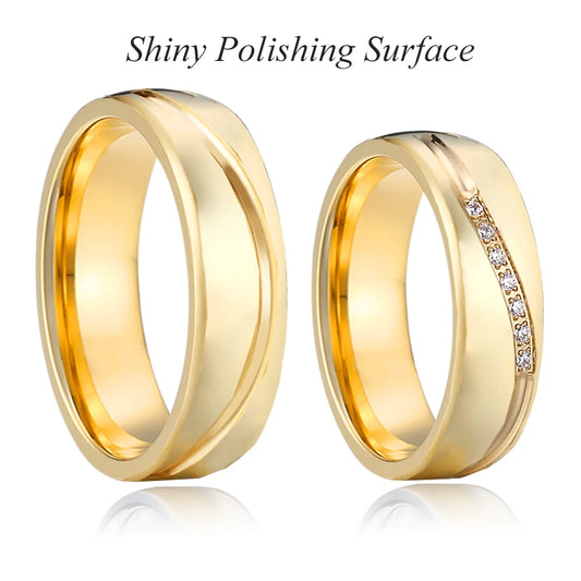 Unique Western Engagement Wedding Rings Couple Set for Men and Women Dubai African 24K Gold Plated Stainless Steel Jewelry