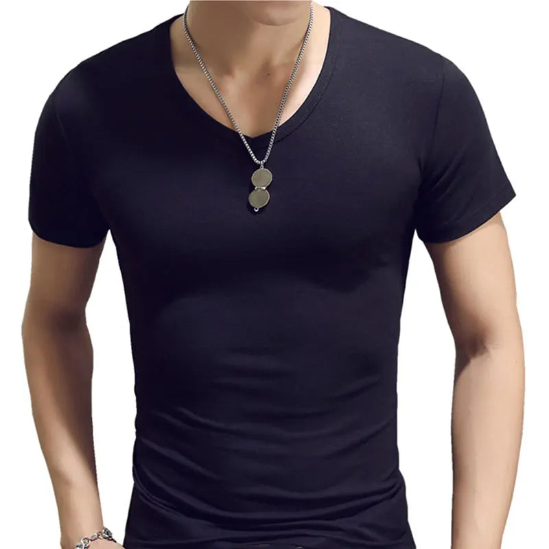 2023 New Top Tees Man T-Shirt Fitness T-Shirts Mens V-Neck Man T-Shirt for Male T-Shirts Summer Casual Gym Solid Color Tops