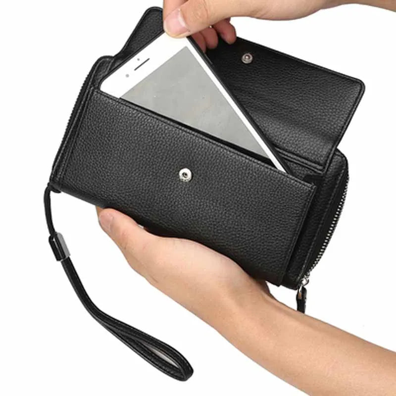 Fashion New PU Leather Men Clutch Wallets Zipper Large Capacity Hand Strap Men Wallet Luxurious Business Solid Male Purses