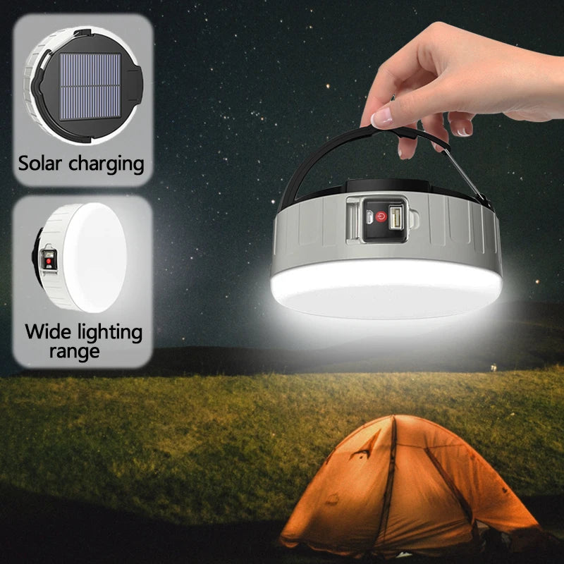 Camping Light Solar Powered Lantern Rechargeable Camping Lantern Usb for Camping Supplies Fishing Power Bank Outdoor Lighting