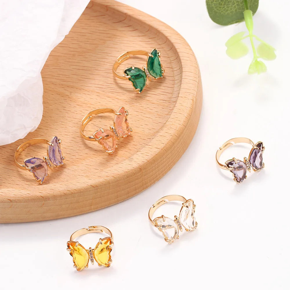 Women Rings Colorful Crystal Open Butterfly Rings Simple Banquet Wedding Finger Rings for Women Gift