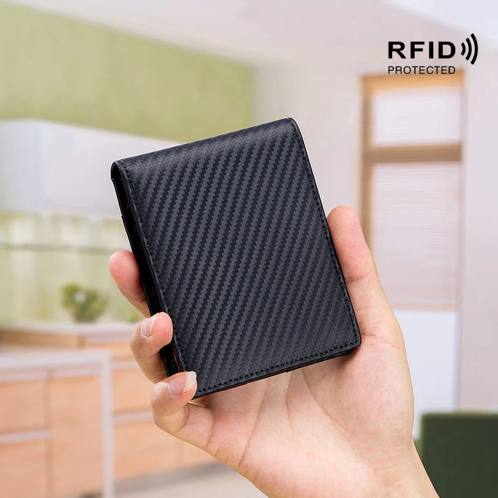 Men Wallet Wallet Rfid Ultra Thin Short Wallet Carbon Fiber Leather Coin Purse Card Case Blue Black Orange Card Organizer