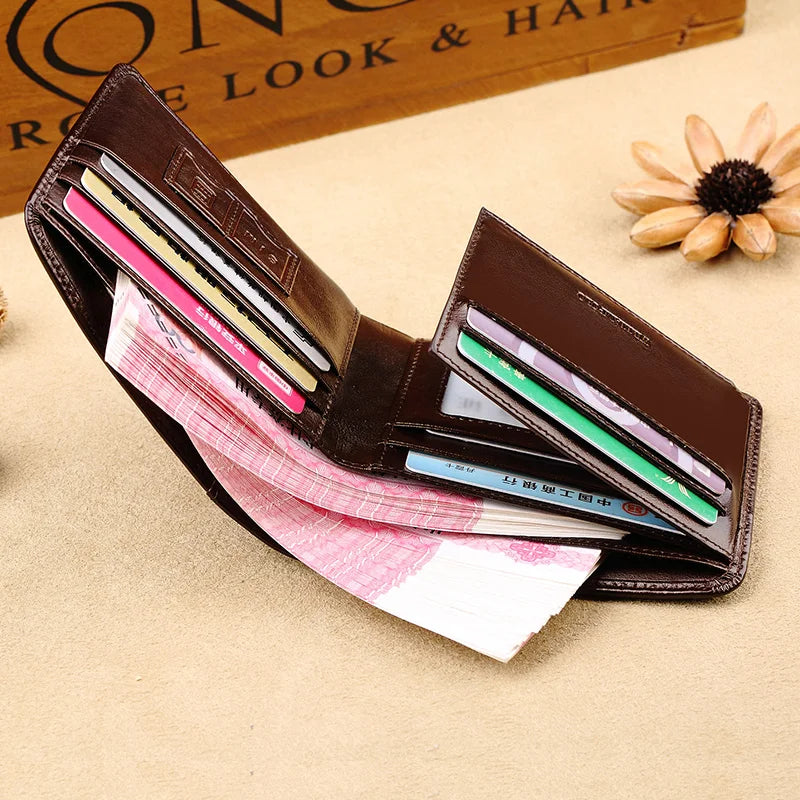 Trifold Wallet Genuine Leather Men Wallet Slim Short Purse Vintage Wallet Card Holder Case Gift PL285