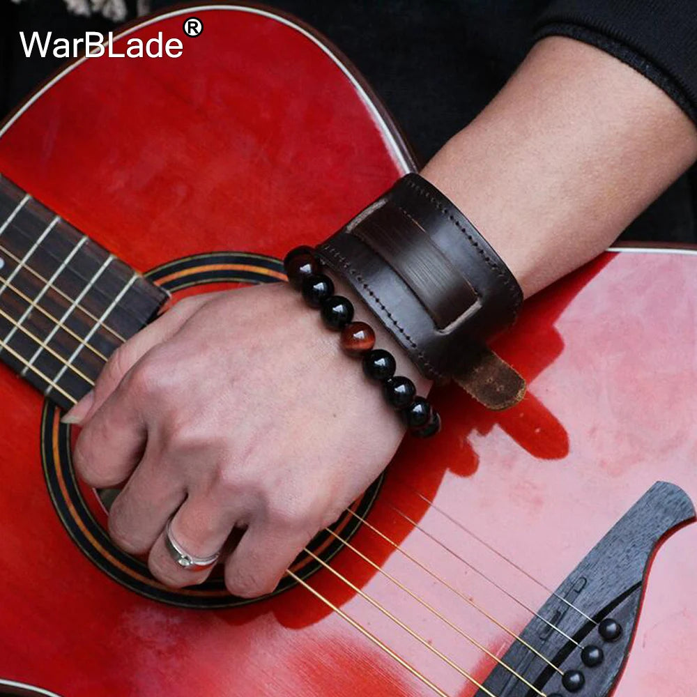 New Fashion Men Wide Genuine Leather Bracelet Brown Wide Cuff Bracelets & Bangles Vintage Punk Wristband Men Jewelry