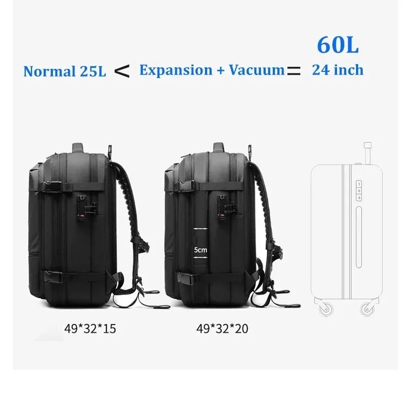 Waterproof Man Travel Backpack Vacuum Compression with Air Pump anti Theft Laptop Bag Expandable Fashion Casual Large Back Pack