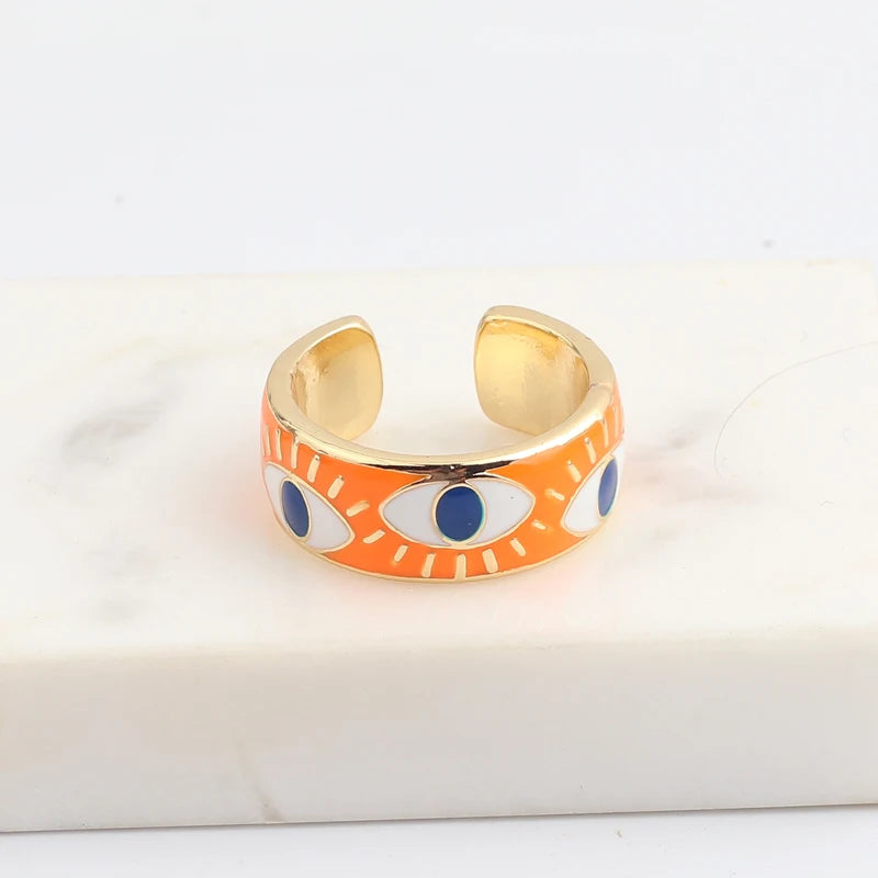 Colorful Enamel Cute Turkish Evil Eye Open Ring for Women Adjustable Gold Plated Eternity Band Finger Ring Jewelry Drop Shipping