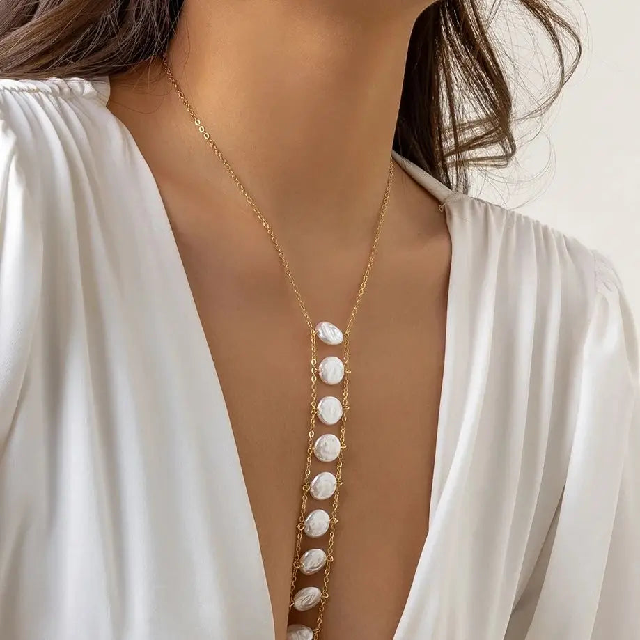 Bohemia Imitation-Pearl Cross Chest Breast Belly Body Waist Chain Necklace for Women Bikinis Summer Beach Y2K Accessories