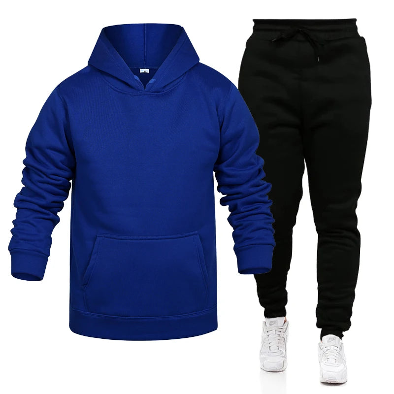 Pop Hoodies Set Tracksuit Men Fleece Warm Sweatshirt Print Jogging Homme Tracksuit Survetement Homme Two Piece Set Top and Pants