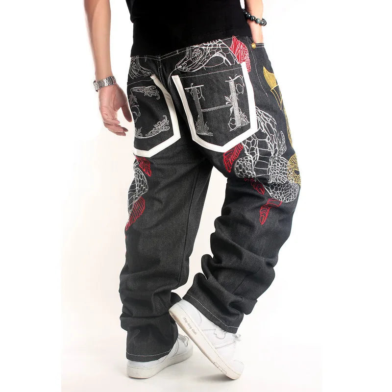 2023 New Men'S Black Baggy Jeans Hip Hop Designer  Brand Skateboard Pants Loose Style True Hiphop Rap Jeans Boy Size30-46