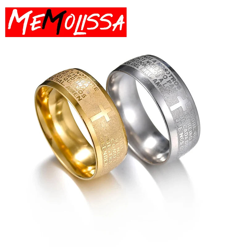 New Arrival Titanium Steel Jesus Cross Rings for Women Men Letter Bible Prayer Finger Christian Jewelry Wholesale