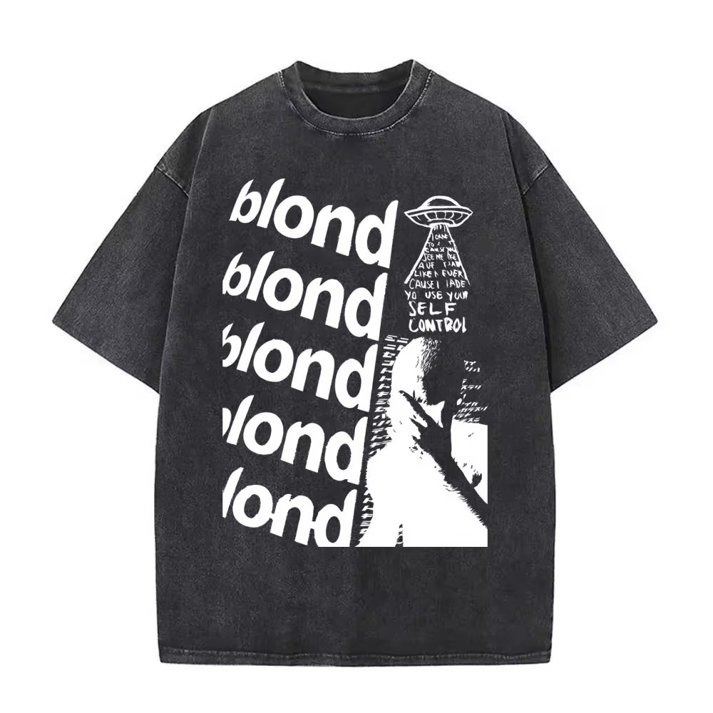 Washed Vintage Rapper Frank Oversized Tshirt Blond Graphic T-Shirts Men Women Ocean Hip Hop T Shirt Men'S Fashion Casual Tees