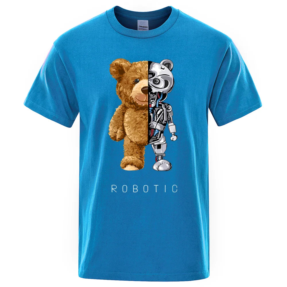 Funny Ted Bear Robot Tshirt Robotic Bear Men Short Sleeve Fashion Casual Clothing Summer Cotton Tees Oversized Street T-Shirts