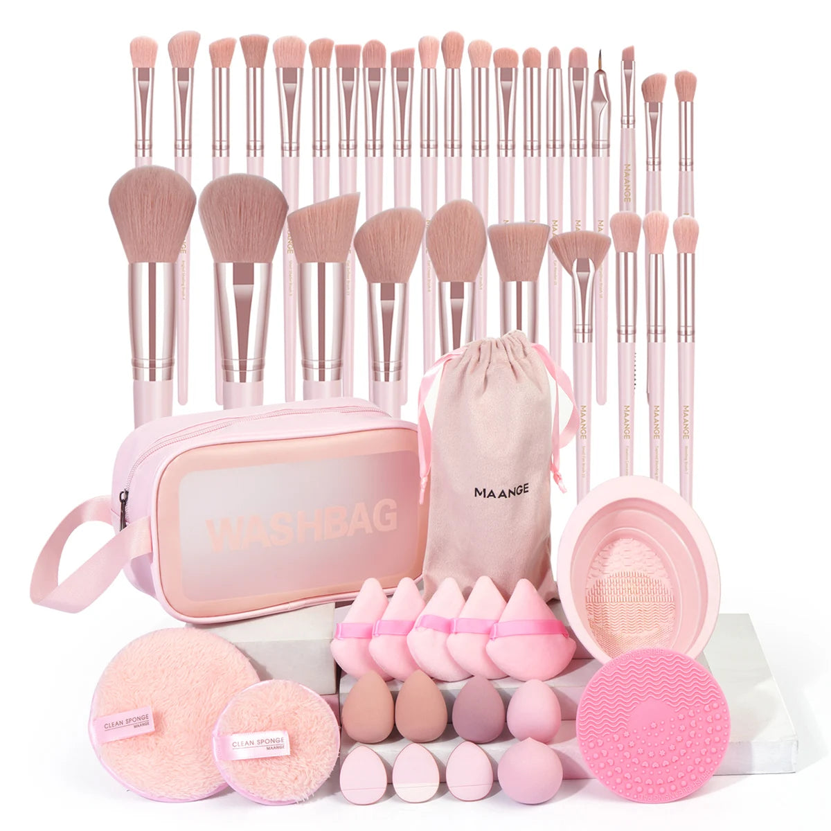 49PCS Makeup Tools Kits 30PCS Foundation Makeup Brush with Storage Bag Makeup Remover Puff Triangle Cushion Puff Full Set