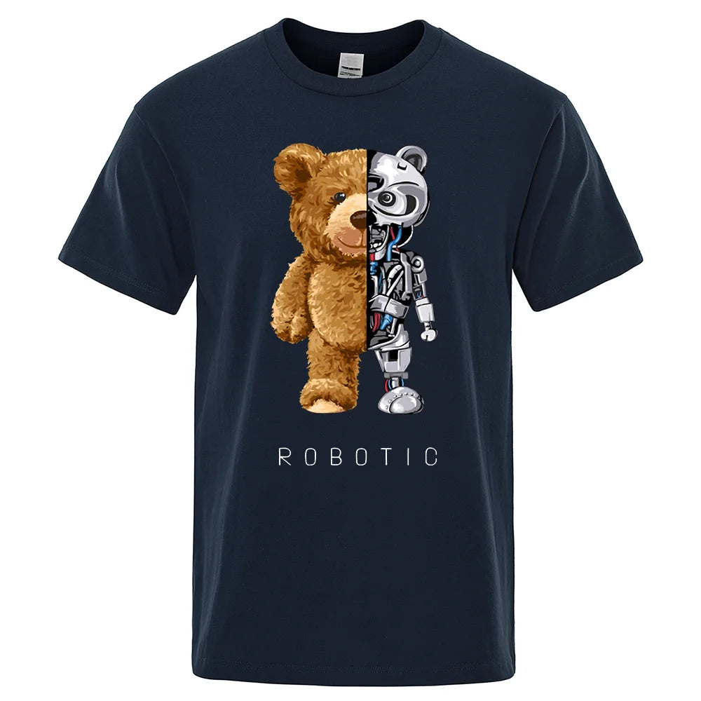 Funny Ted Bear Robot Tshirt Robotic Bear Men Short Sleeve Fashion Casual Clothing Summer Cotton Tees Oversized Street T-Shirts