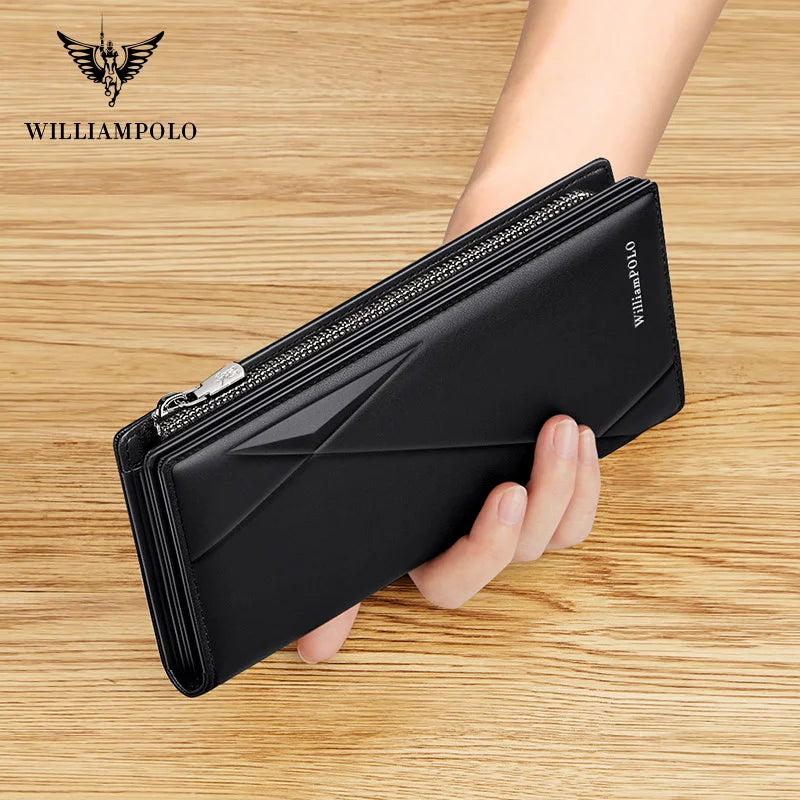 Brand Men Genuine Leather Wallet Zipper Coin Pocket Business Clutch Wallets Bag Male Long Wallets Men Wallet for Men