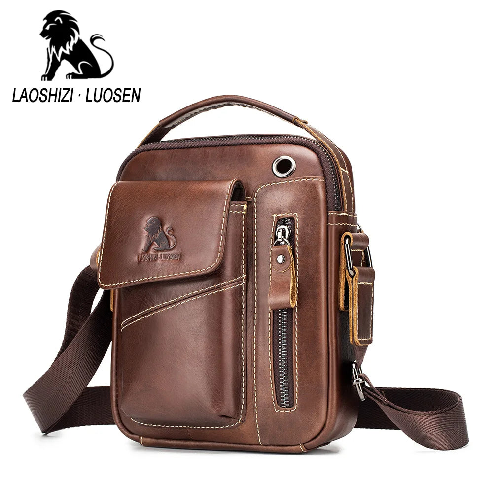 New Genuine Leather Man Messenger Bags Vintage Cow Leather Small Shoulder Bag for Male Men'S Crossbody Bag Casual Tote Handbag