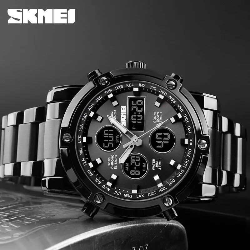 Fashion Men'S Wristwatch  Watch Sport Digital Bracelet 3 Time Countdown Mens Clock Stainless Steel Watches Male Business