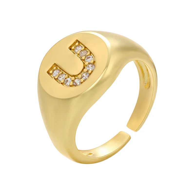 A-Z Initial Signet Rings for Women Men Statement Ring 26 Letters Women Rings Crystal Adjustable Rings Wholesale VJ165