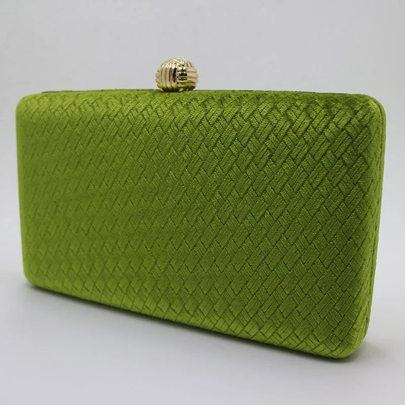 Weave Velvet Suede Hard Box Clutch Bags Evening Clutches and Handbags for Womens Green/ Navy/ Blue