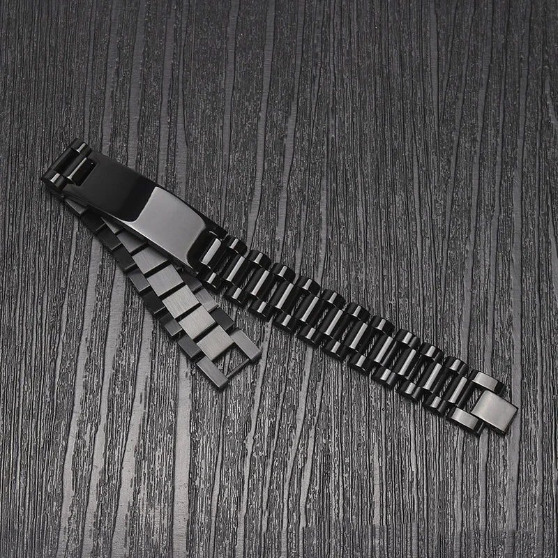 Trendy Black Stainless Steel Watch Band Bracelets for Daddy Dad Father Day Gifts Men Jewelry