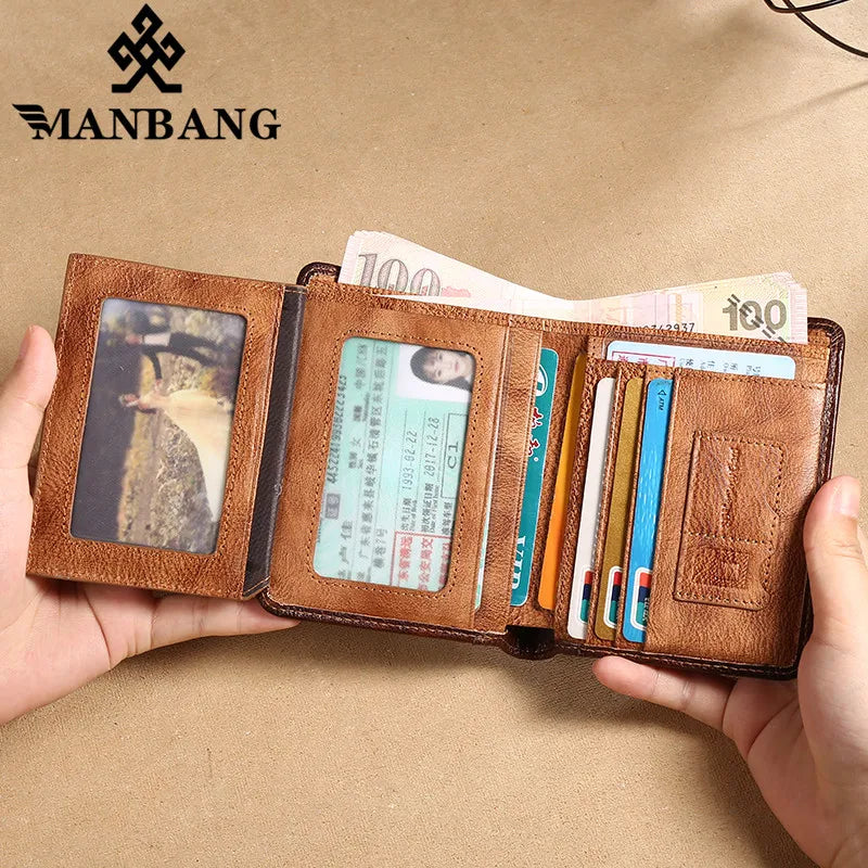 HOT Genuine Leather Men Wallet Small Mini Card Holder Male Wallet Pocket Retro Purse Wallet for Men High Quality