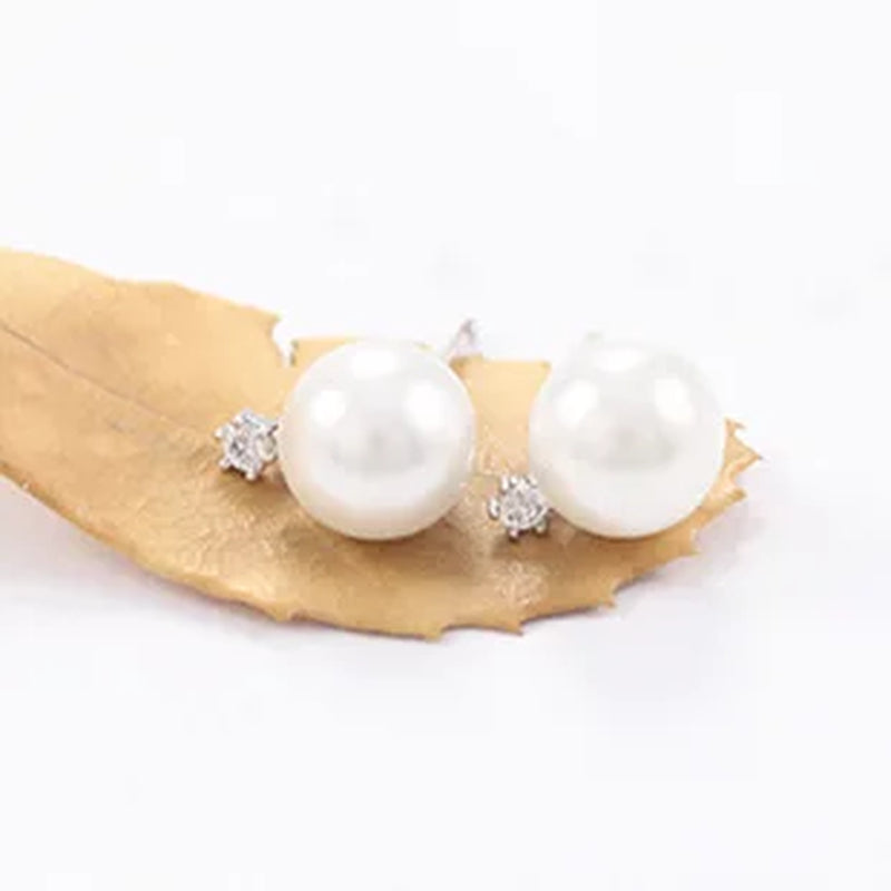 Fashion Wedding Pearl Jewelry Accessories White Gold Pearl Earrings Elegant Crystals Silver Color Stud Earrings for Women