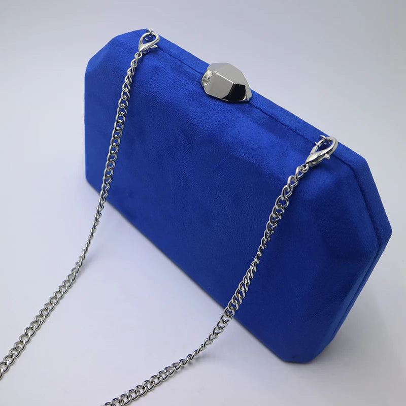 Velvet Suede Hard Box Clutch Evening Bags Evening Clutches and Handbags for Womens Royal Blue Red