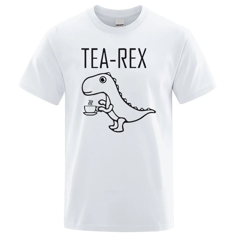 Men Women T-Shirts Tea Rex Funny Dinosaur Drink Coffee T Shirts Fashion Casual Tshirt High Quality Streetwear Tops Tee Shirt