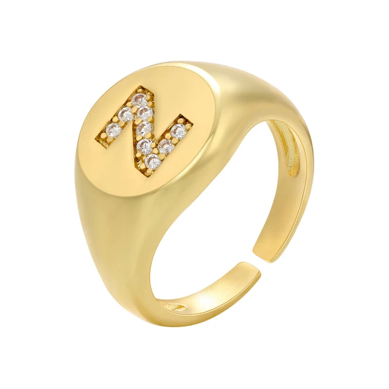 A-Z Initial Signet Rings for Women Men Statement Ring 26 Letters Women Rings Crystal Adjustable Rings Wholesale VJ165