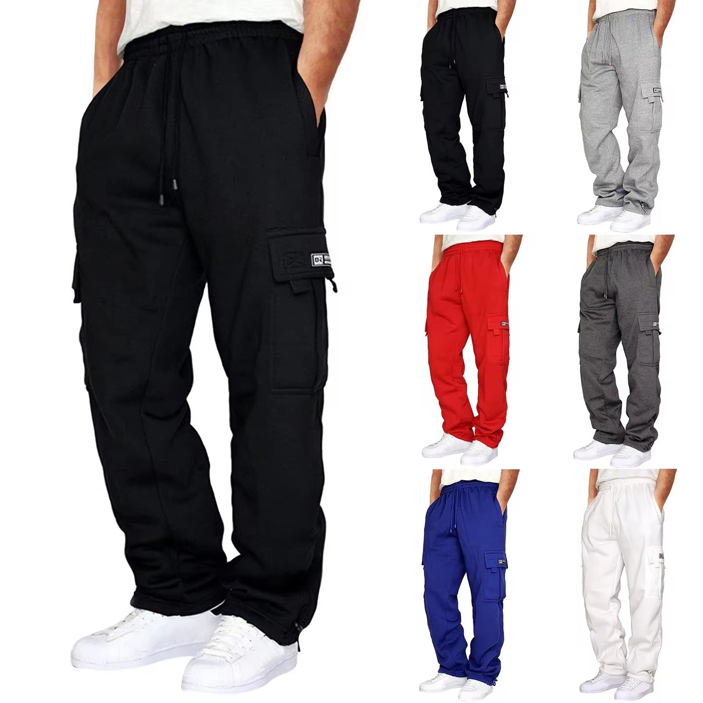 Large Size Men'S Long Pants Drawstring Elastic Waist Casual Pants Padded Pants Solid Colour Fashion Pockets Loose Sports Pants