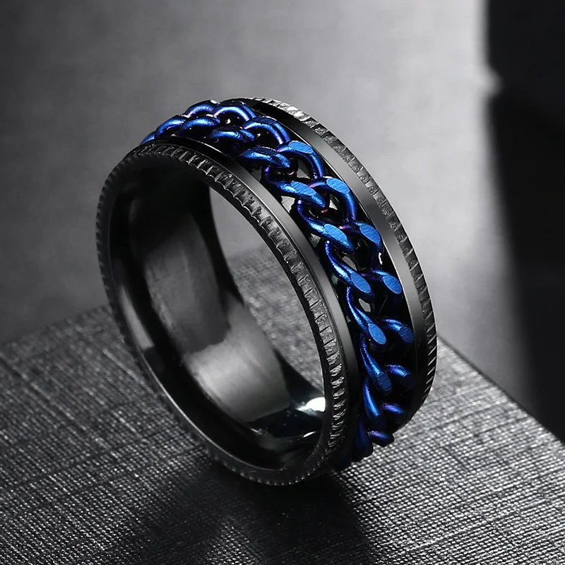 Women Rings Chain Rotable Anxiety Fidget Rings for Women 8Mm Titanium Stainless Steel Accessories Spinning Spinner Ring KBR220