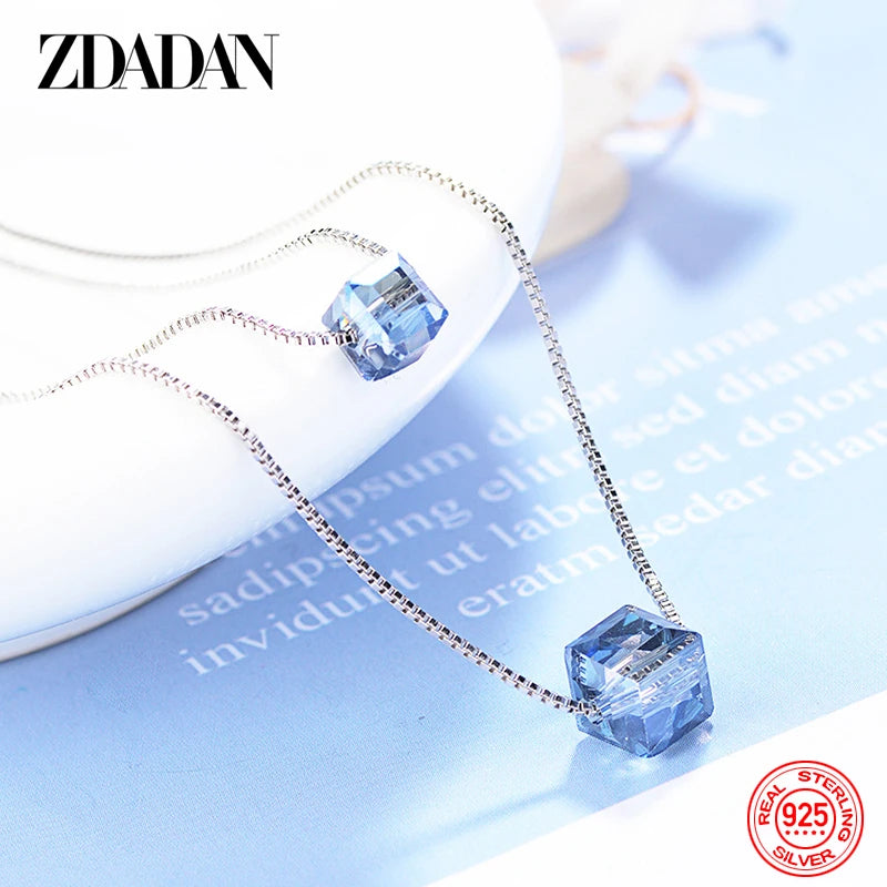 925 Sterling Silver Square Crystal Necklaces for Women Fashion Wedding Jewelry Gift