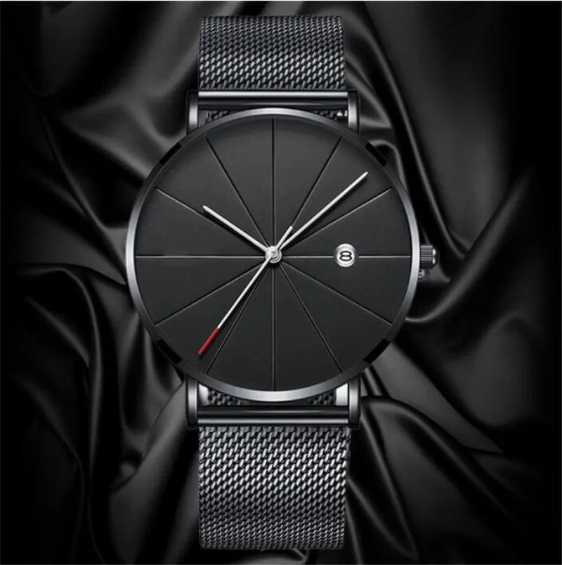 Simple Men'S Watch Stainless Steel Mesh Band Watches Business Classic Quartz Date Wristwatch Casual Luxury Masculino Relogios