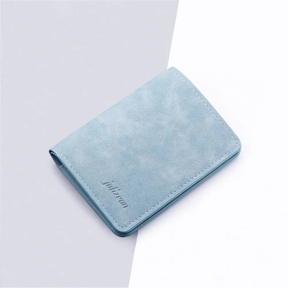 PU Leather Purse Frosted Card Holder Retro Embossed Folding Wallet Thin Men Soft Coin Pouch Bag for Women 2022 Trend 8*11Cm Mini